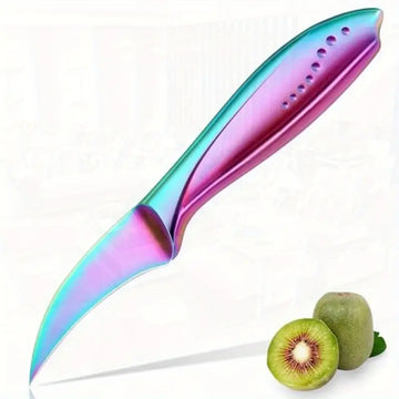 2.5-Inch High Carbon Stainless Steel Birds Beak Knife with Rainbow Gradient Curved Blade – Ergonomic Handle for Peeling & Garnishing