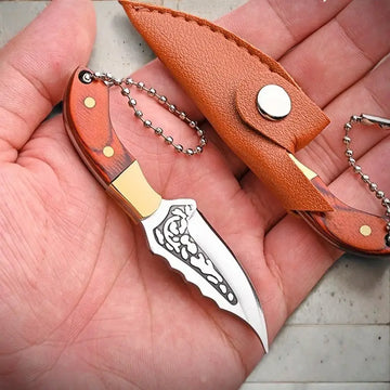 Mini Brass & Colored Wood Knives Set with Leather Sheath – Portable Keychain for Outdoor BBQ & Cooking