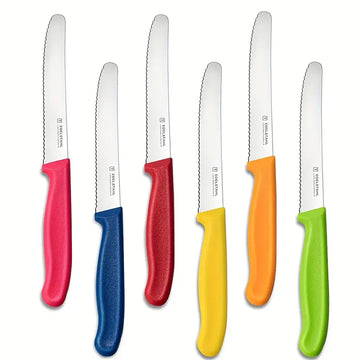 6pcs Vibrant Color Kitchen Knife Set – Rust-Resistant, Sharp Knives for Steak, Bread, Snack & Dessert | Dishwasher Safe, Perfect for Indoor, Outdoor, Camping & BBQ
