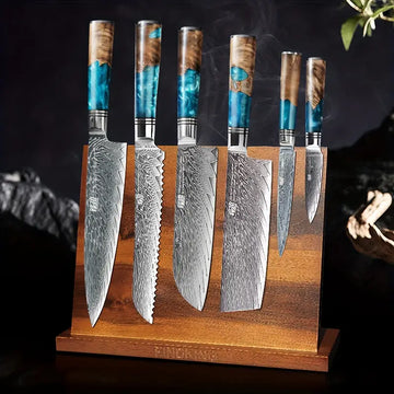 FINDKING 67-Layer Damascus Steel Kitchen Knife with Blue Resin Sapele Wood Handle