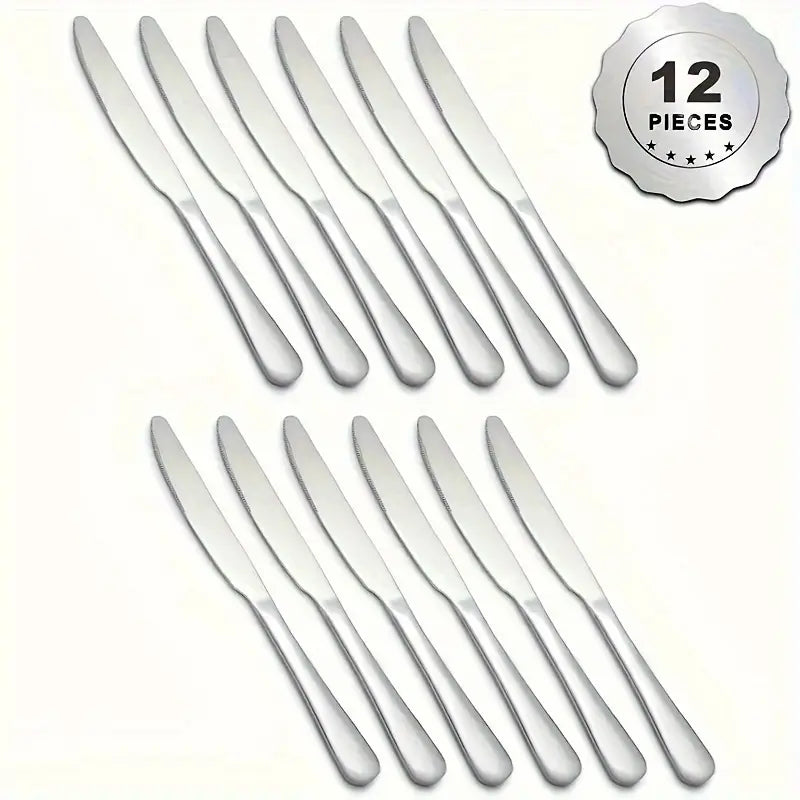 12pcs Stainless Steel Dinner Knife Set – Food-Grade, Mirror Polished, Dishwasher Safe, Perfect for Home, Restaurants & Parties