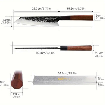 9-Inch Kiritsuke Chef Knife - Hand-Forged Japanese Triple-Layer Steel with Wooden Handle