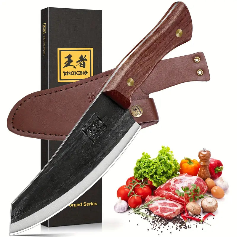 ENOKING 5.9" Japanese Chef Knife – Super Sharp V-Edge with Wooden Handle & Sheath