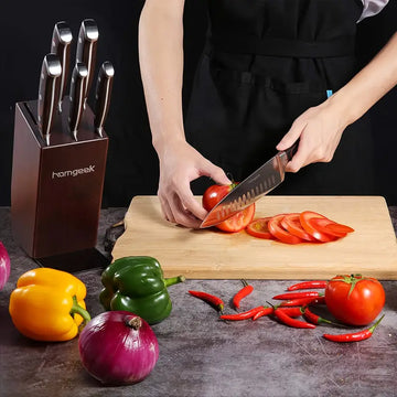 7-Piece Kitchen Knife Set with Wooden Block - Stainless Steel Professional Chef Knives with Manual Sharpening