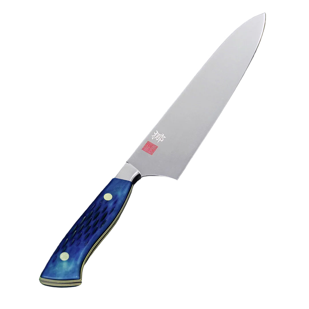 210mm Blue Jigged Bone Handle Chef's Knife with Saya Cover