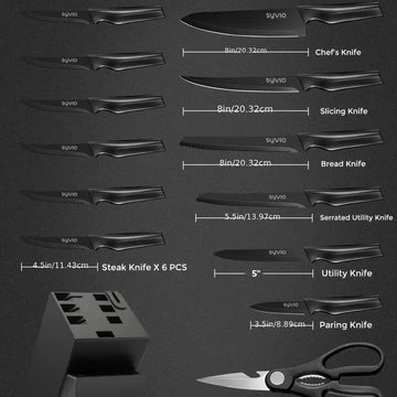 14-Piece Stainless Steel Kitchen Knife Set with Block, Sharpener, Poultry Shears, and Serrated Steak Knives - Self-Sharpening, Dishwasher Safe
