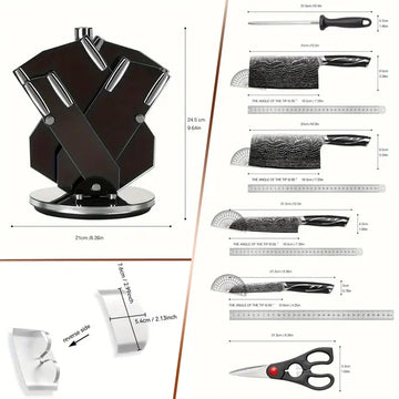 8-Piece Damascus Chef Knife Set with Block, Scissors & Sharpening Rods – Ergonomic Kitchen & Bar Tools