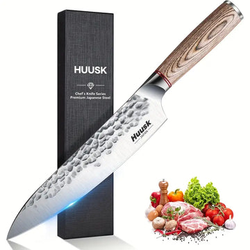 Hand-Forged Chef & Vegetable Knife Set with Wooden Handles – Professional Kitchen Knives
