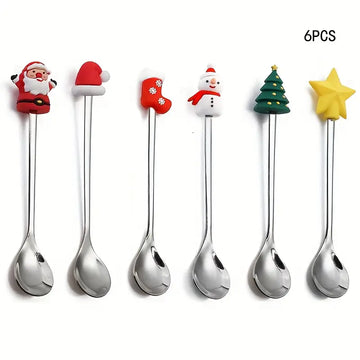 6pcs Christmas Coffee Spoon Set – Cute Doll Stainless Steel Spoons for Dessert, Espresso & Milkshake | Holiday Party & Cafe Use