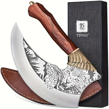 9-Inch Viking Pizza & Cleaver Knife – German Steel Rocking Knife with Rosewood Handle, Sheath & Gift Box