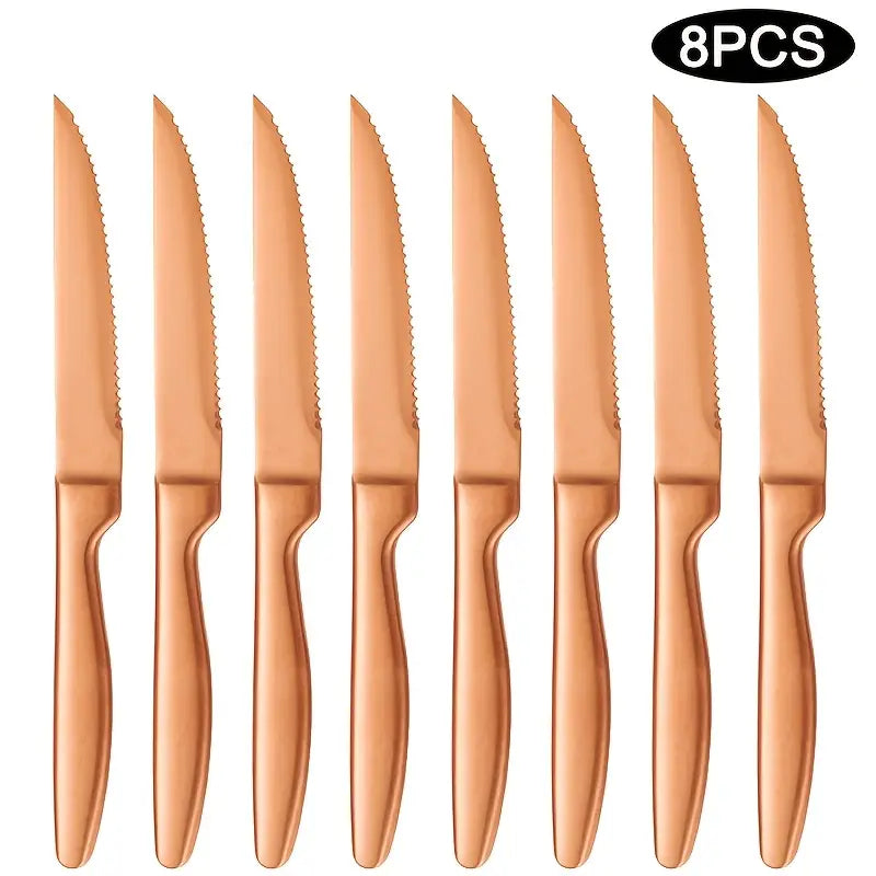 8pcs Stainless Steel Steak Knife Set – 8-Inch Serrated Ultra-Sharp Dinner Knives, Ergonomic Handle