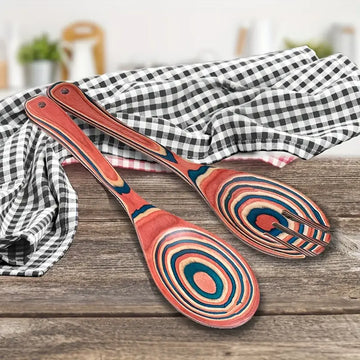 2pcs Pink Salad Spoons - Durable Birch Wood Cutlery Set, Long Handled Salad Tongs & Mixer Fork