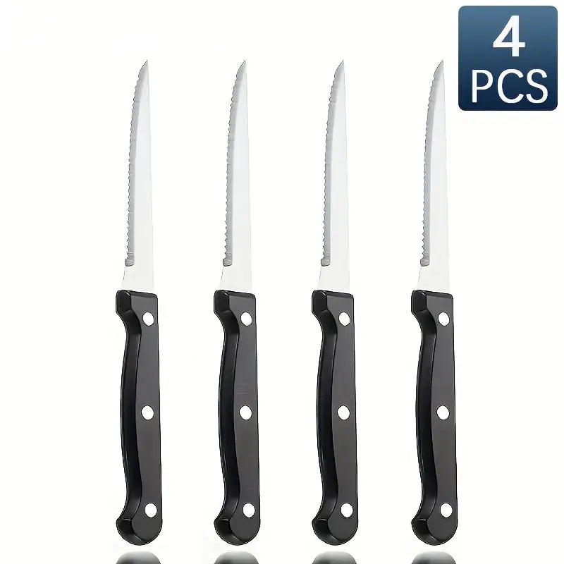 4pcs Stainless Steel Steak Knife Set – Serrated Bread & Dinner Knives with Plastic Handles