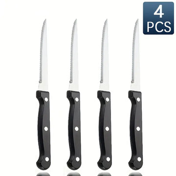 4pcs Stainless Steel Steak Knife Set – Serrated Bread & Dinner Knives with Plastic Handles