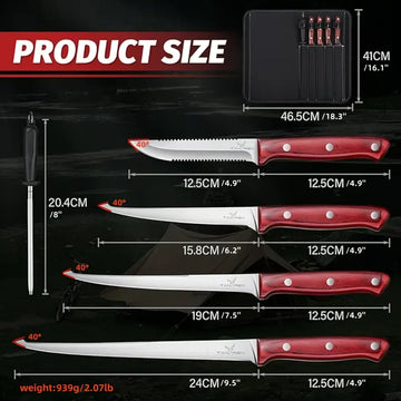 5-Piece High Carbon Steel Fish Fillet Knife Set with Bait Knife, Sharpening Rod, and Storage Bag