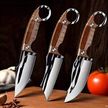 Set of 3 High-Quality Knives – Ultra-Sharp Stainless Steel Fixed Blades | Boning, Utility & Pocket Knife for Meat, Fruits, Camping, BBQ & Outdoor Use
