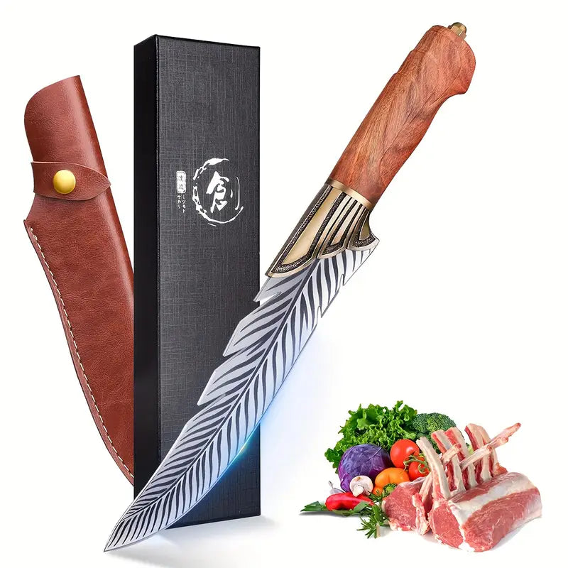 Feather Viking 6.5" Japanese Boning Knife with Sheath – Outdoor Camping & BBQ Tool | Perfect Gift for Men