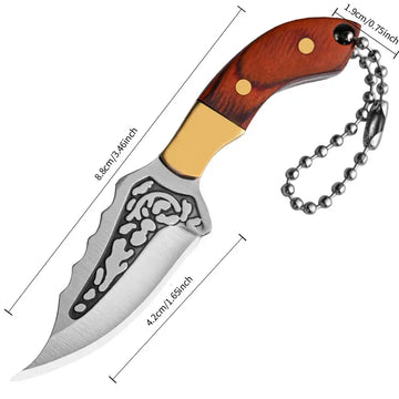 Mini Brass & Colored Wood Knives Set with Leather Sheath – Portable Keychain for Outdoor BBQ & Cooking