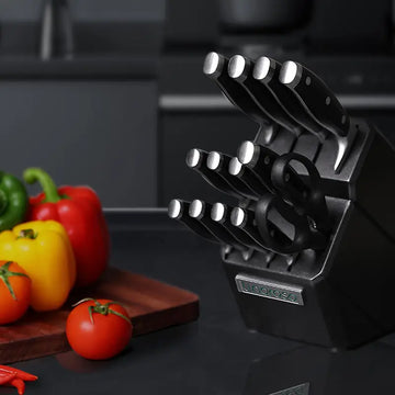 Linoroso 14-Piece German Stainless Steel Knife Set with Wooden Block & Scissors – Classic Series