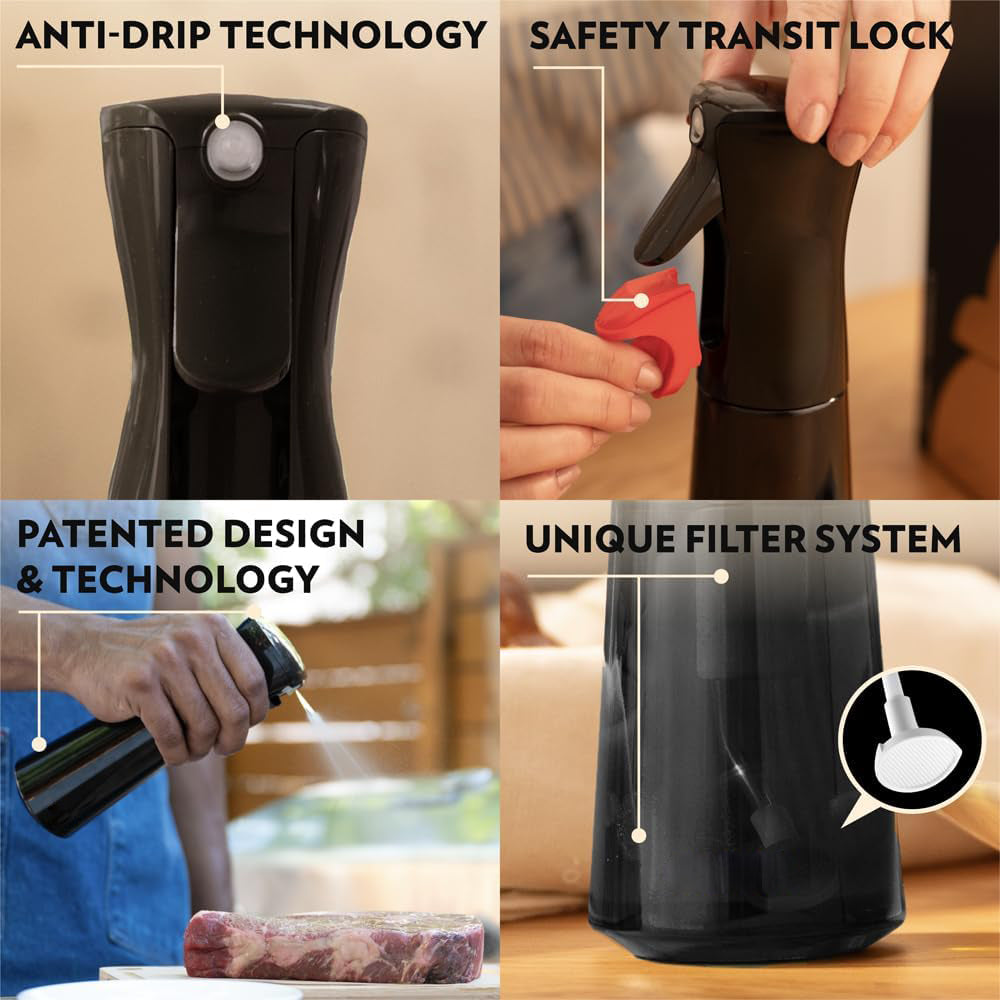 Glass Olive Oil Sprayer for Cooking, Refillable Oil Spray Bottle with Portion Control, Continuous Fine Mist Oil Sprayer for Air Fryer, Salad & BBQ – 200ml