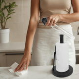 Paper Towel Holder with Spray Bottle, Stainless Steel Countertop Kitchen Paper Towel Dispenser, One-Handed Tear Towel Holder with Weighted Base – Black