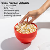 Microwave Silicone Popcorn Popper Maker – Collapsible BPA-Free Bowl with Built-In Measuring Lid, Eco-Friendly 9.3-Cup Capacity