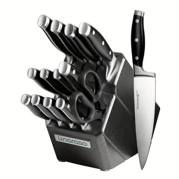 Linoroso 14-Piece German Stainless Steel Knife Set with Wooden Block & Scissors – Classic Series