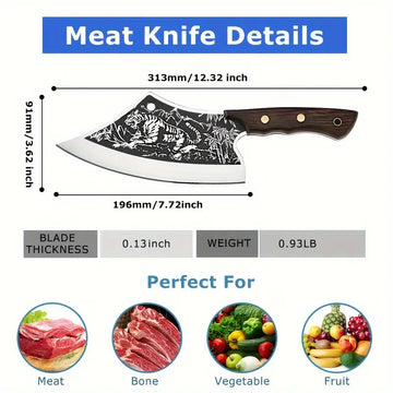 8'' Hand-Forged Meat Cleaver Knife with Sheath – Heavy Duty Butcher Knife in Tiger Style, Rival to Damascus
