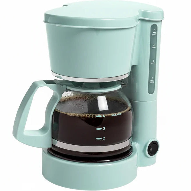 5 cup drip coffee maker with reusable filter and glass carafe for everyday brewing