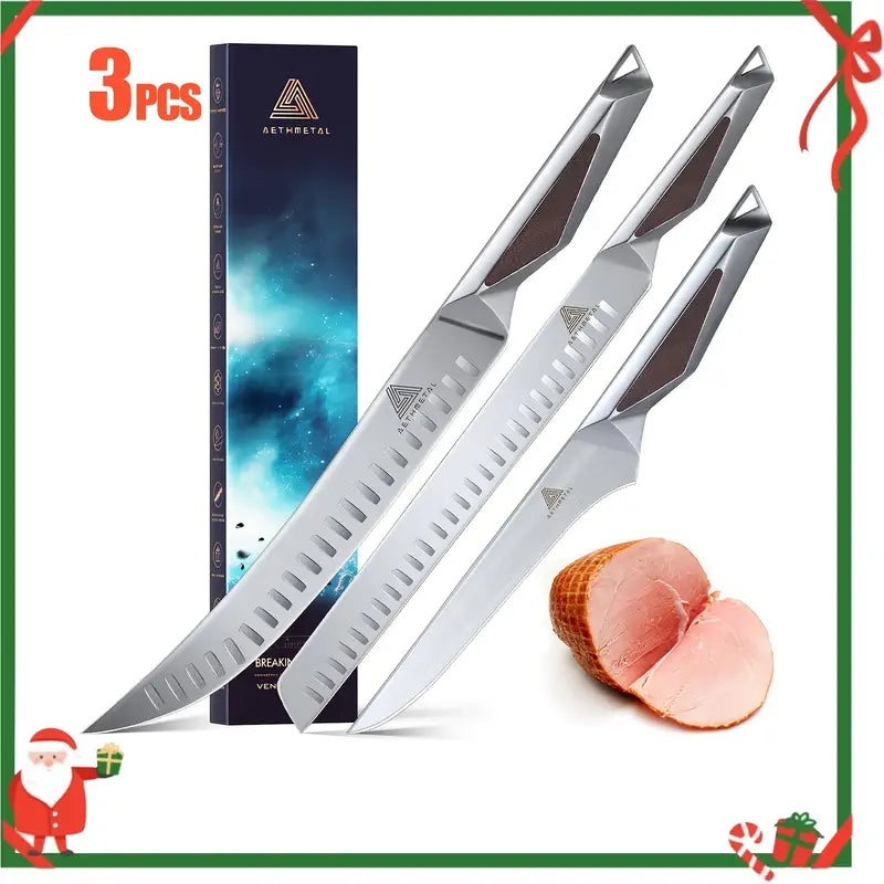3-Piece Slicing & Carving Knife Set – Japan Chef Butcher Knives with Premium German Steel & Full Tang Handle