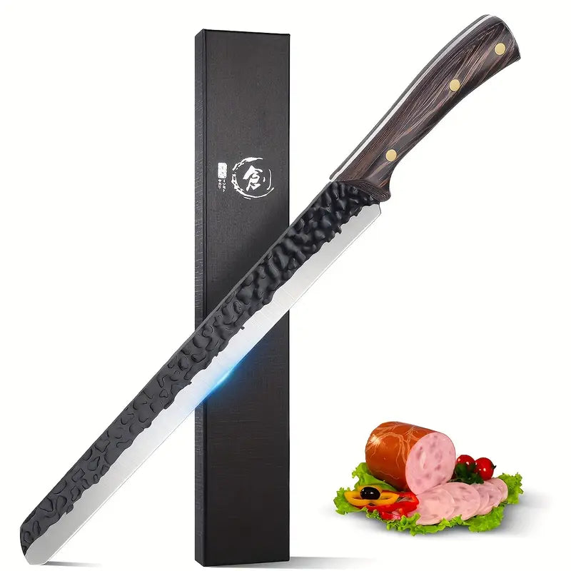 11" Japanese Hand-Forged Brisket & Meat Carving Knife – Full Tang Slicer for Ribs, Roasts, Fruits & Veggies