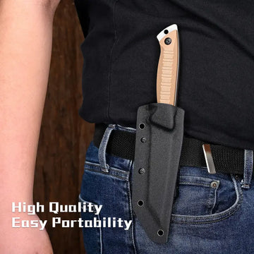 KHU 23A Stainless Steel Camping Knife - Durable Fixed Blade with Ergonomic Nylon Handle & Kydex Sheath - Khaki