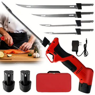 Cordless Electric Fish Fillet Knife with 4 Ti-Nitride Blades, 2 Batteries, Safety Lock & Non-Slip Handle