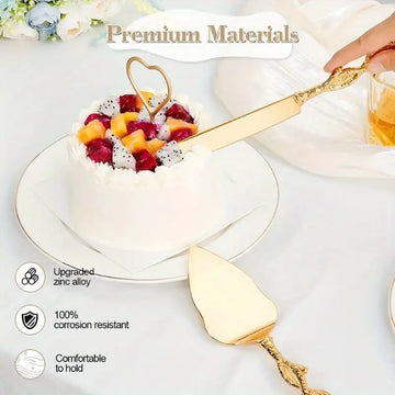 Exquisite Rose Gold Cake Cutting Set – 2-Piece Knife & Spatula for Weddings & Restaurants