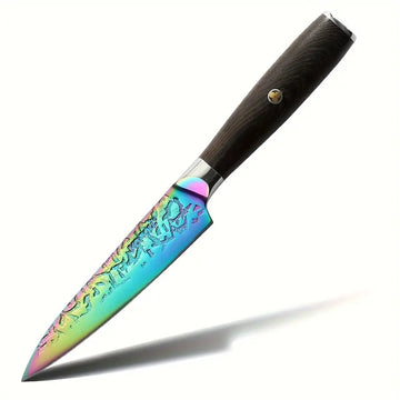 KONOLL 5-Inch Titanium Coated Utility Knife – High Carbon Stainless Steel with Solid Wood Full Tang Handle