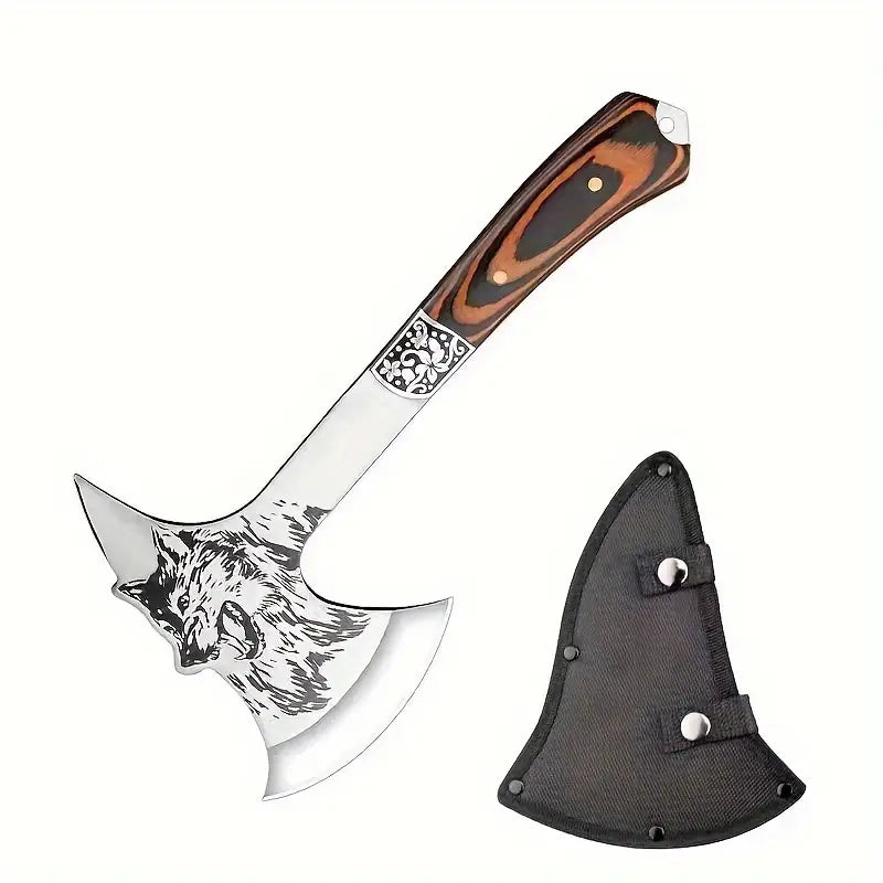 Stainless Steel Outdoor Survival Knife – High-Hardness V-Edge Blade with Elegant Wooden Handle & Sheath, Mixed Colors for Hiking, Camping, and Wilderness Adventures