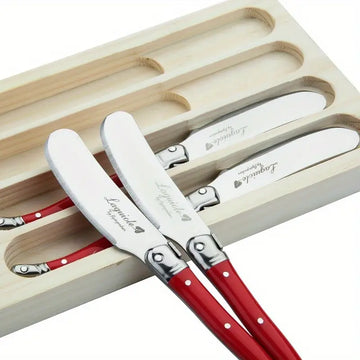 Laguiole 4-Piece Red Stainless Steel Butter & Cheese Knife Set