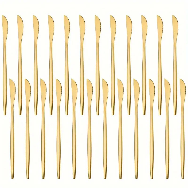 12/24pcs Gold Stainless Steel Table Knife Set – Mirror Polished Steak Knives, Classic Design, Dishwasher Safe, Ideal for Home & Restaurant Use