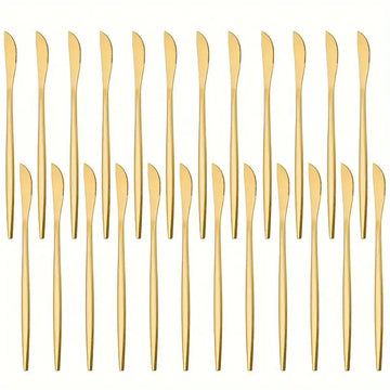 12/24pcs Gold Stainless Steel Table Knife Set – Mirror Polished Steak Knives, Classic Design, Dishwasher Safe, Ideal for Home & Restaurant Use