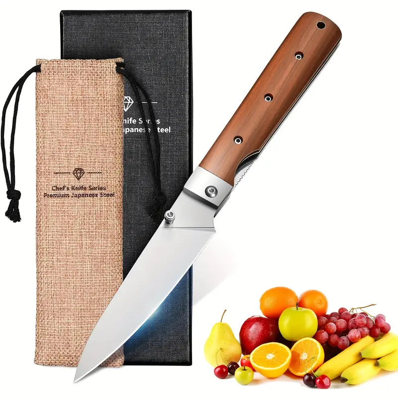 Folding Chef Pocket Knife – Japanese Santoku EDC Kitchen Knife with 440C Stainless Steel Blade