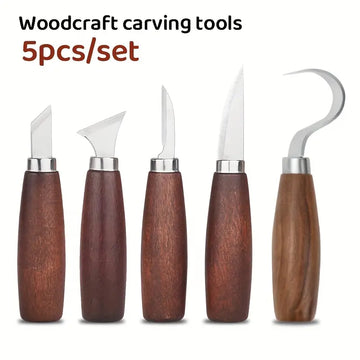 5-Piece Carbon Steel Carving Knife Set with Walnut Handles – Durable Woodworking & Engraving Tools