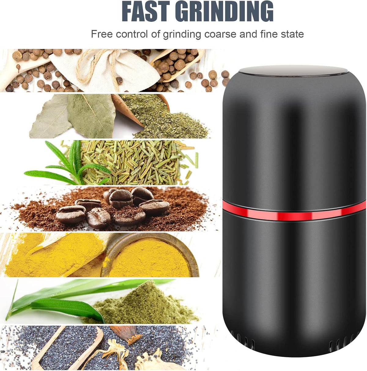 Electric Spice Grinder Stainless Steel, Powerful Coffee and Nut Grinder with Large Capacity, One-Button Operation, Fine to Coarse Grinding