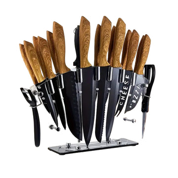 19-Piece Premium High-Carbon Stainless Steel Knife Set - Includes Steak Knives, Chef Knife, Bread Knife, Scissors, Sharpener & Storage Block