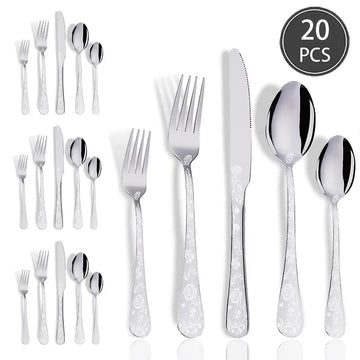 Elegant Valentine's Day Cutlery Set – 20/30pcs with Rose & Heart Patterns, Mirror Polished, Dishwasher Safe