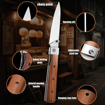 Folding Chef Pocket Knife – Japanese Santoku EDC Kitchen Knife with 440C Stainless Steel Blade