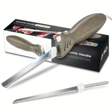 SUSTEAS Electric Knife with 2 Stainless Steel Blades – Serrated Edge for Effortless Carving of Meat, Turkey, Bread & Ribs