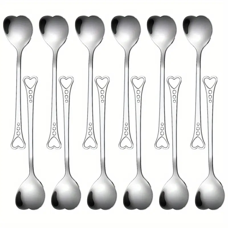 12 Pcs Heart-Shaped Stainless Steel Tea & Coffee Spoon Set – 5.7 Inch Dessert, Ice Cream & Sugar Spoons, Dishwasher Safe