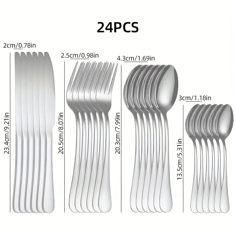 20/24pcs Silver Stainless Steel Tableware Set – Fork, Knife & Spoon Set for 5-6 People, Perfect for Weddings, Parties, Home, Hotel & Restaurant Use