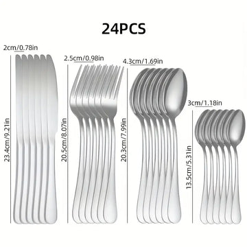 20/24pcs Silver Stainless Steel Tableware Set – Fork, Knife & Spoon Set for 5-6 People, Perfect for Weddings, Parties, Home, Hotel & Restaurant Use