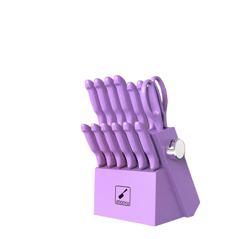 Marku 14-Piece Professional Kitchen Knife Set with Built-In Sharpener, Purple - Stainless Steel, Non-Slip Ergonomic Handles, Dishwasher Safe